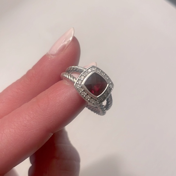 Authentic David Yurman Petite Albion Diamond Halo Cushion Ring in Garnet - Picture 3 of 5